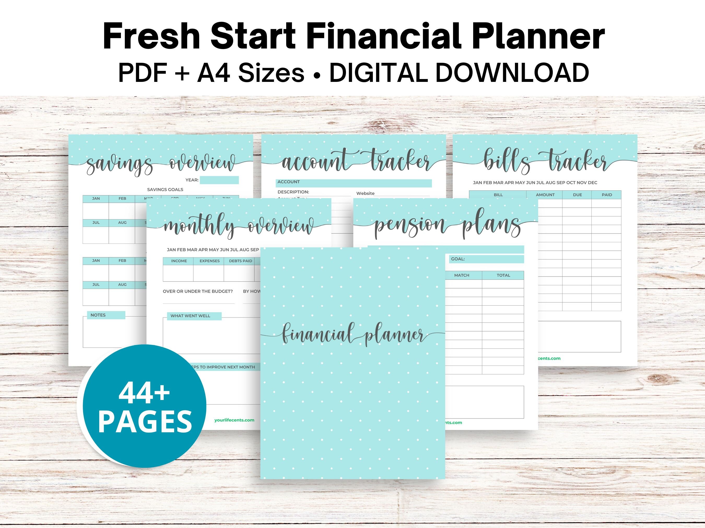 Fresh Start Finance Planner, Budget Template, Expense Tracker, Savings
