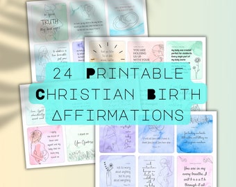 24 Printable Christian Birth Affirmation Cards,  Instant Download, Encouraging Scriptures and Positive Affirmations for Pregnancy