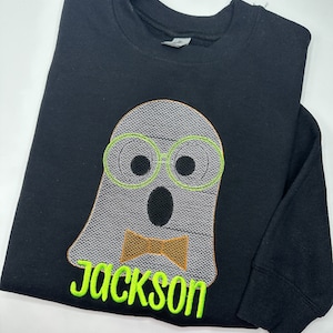 Boy Ghost Glasses Personalized Embroidered Kids Shirt | Custom Name Kids Shirt | Kids Custom Sweatshirt