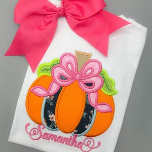 Pumpkin Bow Fall Halloween Kids Personalized Embroidered Kids Shirt | Custom Name Kids Shirt
