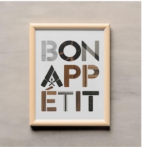 ダイニングルームの壁用プリント、Bon Appetitの壁アート、キッチンの壁装飾、家庭用キッチンのモダンでミニマリストなデザイン、インスタントデジタルダウンロード