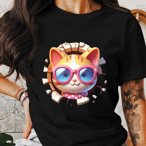 Cute Cartoon Cat Digital Art, Colorful Kitty with Sunglasses Image Download