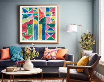 Abstract Geometric Art Print, Colorful Shapes, Modern Wall Decor (Digital Download)