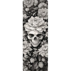 Skull and Bloom Yoga Mat | Dark Floral Yoga Mat | Skull Yoga Mat | Goth Aesthetic Yoga Mat | Suede Top Rubber Mat | Alternative Yoga Mat