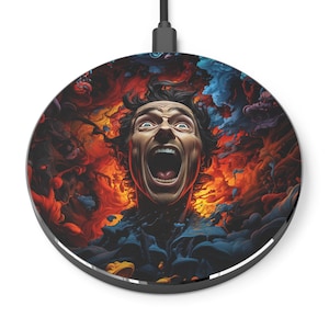 Wireless Charger | Screaming Man Funny Art Design | 10W Qi Charging | Great Gift for Humor Lovers