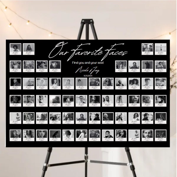 Seating Chart Template- Photo White & Black, olive, terracotta, photo seating chart