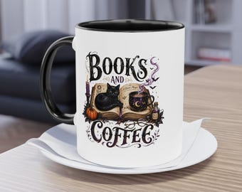 Books, witches, coffee mug for bookworms