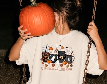 Autumn Leaves and Pumpkin Please Shirt , Halloween Drinks T-Shirt ,Fall Aesthetic Tee