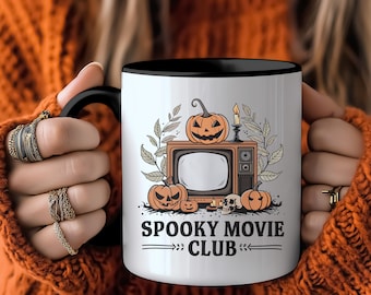 Halloween Horror Movie Fan Mug Gift Retro Design Spooky Season Movie Club Halloweenlovers Two-tone Mug for Autumn