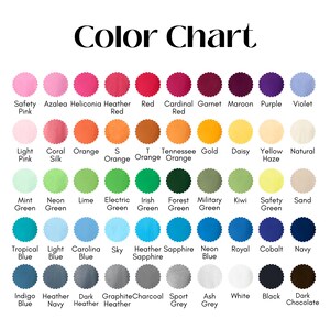 May include: A color chart with a variety of colors, including pinks, reds, oranges, yellows, greens, blues, and neutrals. Each color is displayed as a circle with its name underneath. The text "Color Chart" is at the top.
