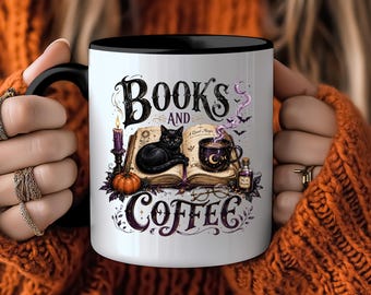 Halloween Mug for Bookworms, Gift for Bookworms, Cute Cat Autumn Coffee Mug, Gift for Bookworms and Witches
