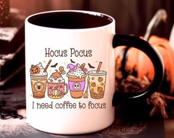 Halloween coffee mug, Hocus Pocus I need coffee to focus, autumn mug for the spooky season, mug for coffee lovers