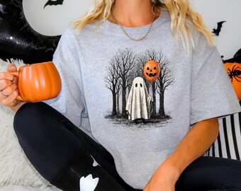 Halloween Lovers T-shirt, Spooky Season Shirt, Shirt with cute ghost, Halloween Lovers T-shirt, Retro Halloween Shirt