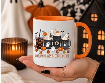 Autumn Leaves and Coffee Please Mug Halloween Drinks Coffee Mug Two-tone Autumn Drinks for Fall Lovers