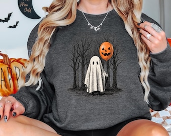 Cute ghost sweatshirt for the spooky season and Halloween fans' outfit