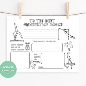 Gymnastics Coach Appreciation Coloring Page and Letter, Gift for Gym Coach, Fill in the Blank Printable for Coach, Birthday Gift for Coach