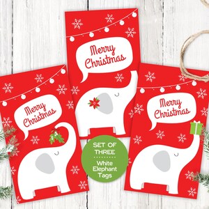 Étiquette éléphant blanc imprimable éléphant blanc étiquette de cadeau pour éléphant blanc échange étiquettes de fête pour fête de Noël étiquettes de sac cadeaux