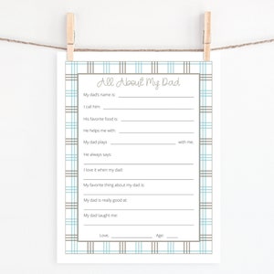All About My Dad Printable, Father's Day Gift from kids, Dad questionnaire, Birthday Gift for Dad Printable, All About My Dad Keepsake