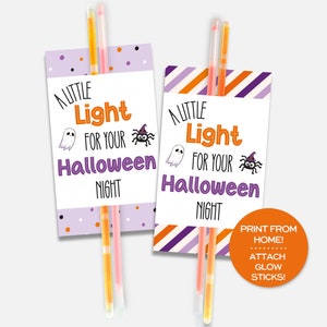 Etiquetas de soporte de Glow Stick de Halloween, favor de fiesta de Halloween imprimible, etiqueta de regalo de aula de Halloween, etiqueta de truco o trato, etiqueta de Glow Stick de amigo
