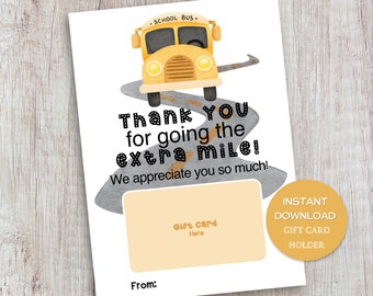 Bus Driver Gift Card Holder, Printable Appreciation Gift for School Bus Driver, End of the Year Gift, Christmas Gift for Bus Driver, 5 x 7