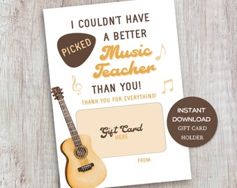 Porte-carte cadeau de remerciement pour professeur de musique, cadeau imprimable pour professeur de guitare, je n'aurais pas pu choisir un meilleur professeur de musique, merci professeur