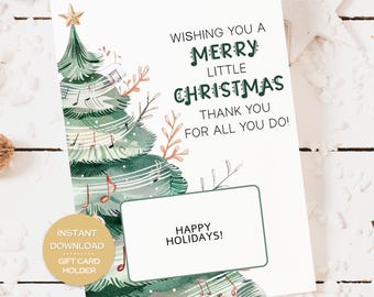 Portatarjetas de regalo de Navidad para profesores de MÚSICA, tarjeta imprimible para orquesta, regalo de Navidad para profesores, portatarjetas de regalo de Navidad para directores de coro