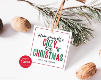 Étiquette imprimable pour couverture de Noël, petite étiquette de Noël douillette, étiquette de pyjama de Noël, étiquette de panier-cadeau douillet
