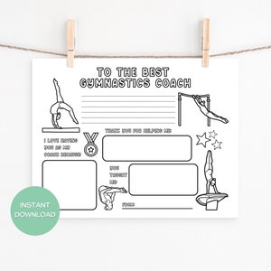Gymnastik-Trainer Wertschätzung Malseite und Buchstabe, Geschenk für Fitness-Trainer, Füllen Sie die leere Druckvorlage für Trainer aus, Geburtstagsgeschenk für Trainer