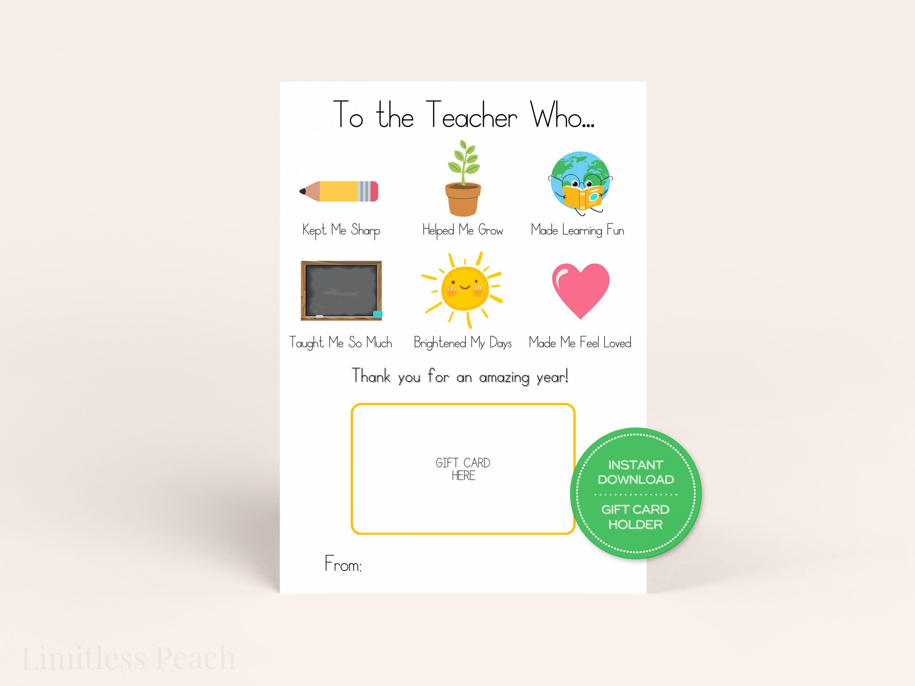End of the Year Teacher Gift Card Holder Printable Elementary School ...