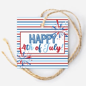 Étiquette joyeux 4 juillet, étiquette imprimable de cadeau du 4 juillet, étiquette de biscuit de jour de l'indépendance, étiquette de sac de cadeaux patriotique, étiquette rouge blanc et bleu