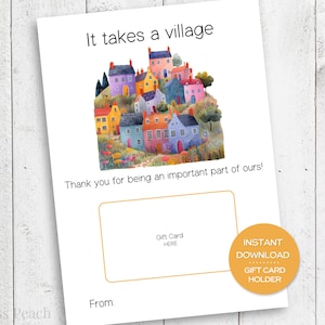 Porta carte regalo It Takes a Village Porta carte regalo stampabile di fine anno per insegnanti e personale scolastico Biglietto di ringraziamento per regalo di asilo nido