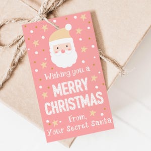 Etiqueta imprimible de amigo secreto Etiqueta navideña rosa para intercambio de regalos de amigo secreto Etiqueta para recuerdo de fiesta de Navidad Etiqueta para regalo de amigo secreto para niños