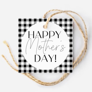 Etichetta per la Festa della Mamma a quadretti, etichetta regalo stampabile in bianco e nero per le mamme, etichetta di auguri per la Festa della Mamma per l'evento della Festa della Mamma, evento di beneficenza per le mamme