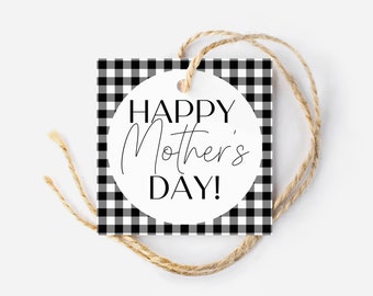 Gingham-Muttertagsanhänger, druckbarer schwarz-weißer Geschenkanhänger für Mütter, Happy Mother's Day-Tag für Muttertagsveranstaltung, Wohltätigkeitsveranstaltung für Mütter