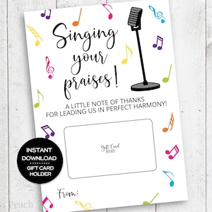 Carte-cadeau directeur de choeur à imprimer Cadeau de fin d'année pour professeur de choeur pour professeur de musique Carte-cadeau pour professeur de choeur