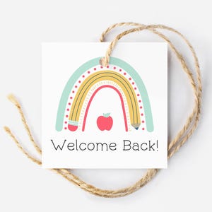 Welkom terug-tag afdrukbare Welcome Back to School-tag voor de eerste schooldag Cadeautag voor studenten en klasgenoot-tag voor leraar 1e dag