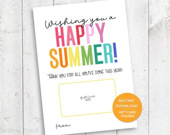 Porte-cartes d'été pour personnel scolaire Porte-cartes d'été joyeux été à imprimer pour enseignant Carte de remerciement de fin d'année scolaire