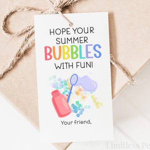 Zomerlabel afdrukbaar klasgenootje Tag voor klaslokaal Zomercadeau voor klas Zomerlabel voor klasgenootje Tag voor fles bubbels met plezier