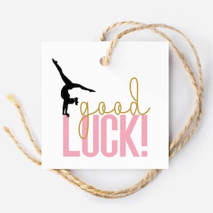 Etichetta di ginnastica portafortuna Etichette stampabili per dolcetti di squadra per incontri di ginnastica, etichetta regalo di ginnastica per il giorno della competizione per compagni di squadra, buona fortuna per ginnasti