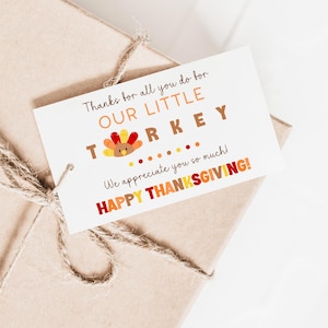 Étiquette-cadeau de Thanksgiving pour enseignante Étiquette-cadeau de Thanksgiving à imprimer pour une garderie Étiquette-cadeau de Thanksgiving pour nounou Étiquette de remerciement pour enseignantes