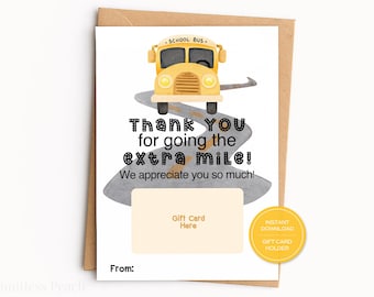 Portatarjetas de regalo para conductor de autobús, regalo imprimible de agradecimiento para conductor de autobús escolar, regalo de fin de año, regalo de Navidad para conductor de autobús, 5 x 7