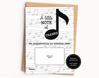 Porta tarjetas de regalo para profesores de música, tarjeta imprimible para profesores de orquesta, para la escuela, porta tarjetas de regalo para profesores de música, porta tarjetas de regalo para directores de banda.