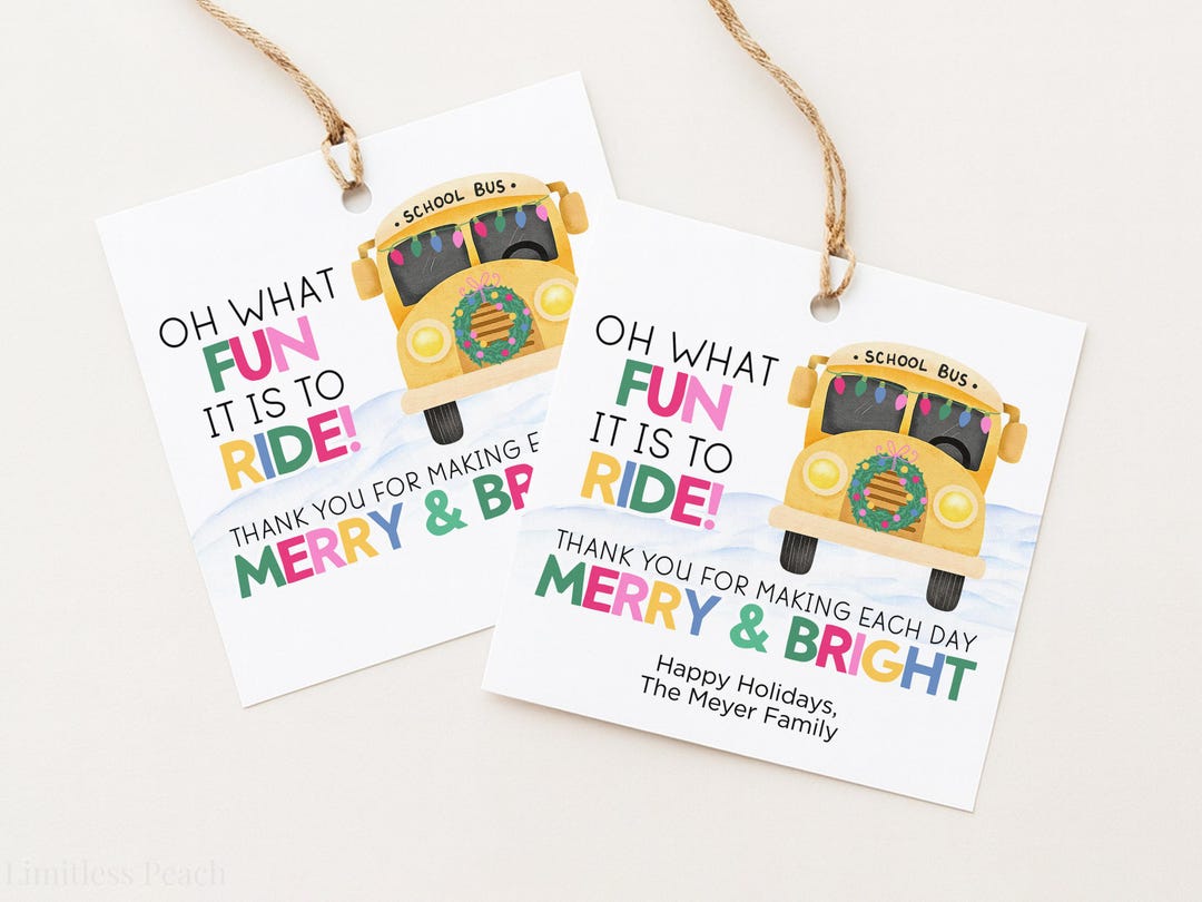 Christmas Bus Driver Gift Tag Printable Holiday Tag for Bus Driver ...