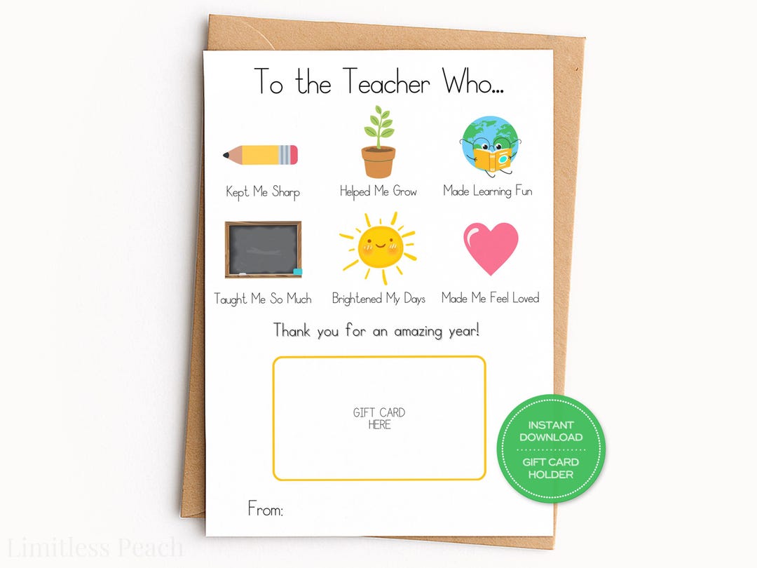 End of the Year Teacher Gift Card Holder Printable Elementary School ...