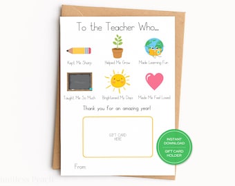 End of the Year Teacher Gift Card Holder Printable Elementary School Teacher Appreciation Card, Last Day of School Gift from Student, Summer