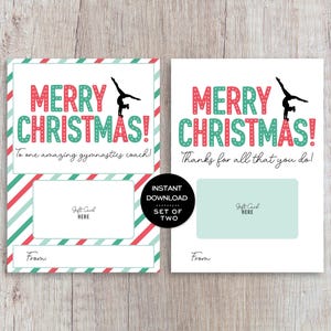 Portatarjetas de regalo de Navidad para entrenador de gimnasia, tarjeta de Navidad imprimible para entrenador y personal de gimnasia, regalo para entrenador de gimnasia para Navidad