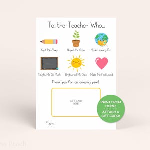 End of the Year Teacher Gift Card Holder Printable Elementary School ...