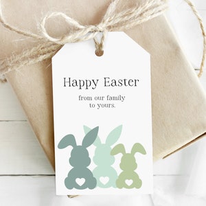Druckbare Frohe Ostern Geschenkanhänger von unserer Familie an deine Familie, Leckerli Anhänger für Freunde und Nachbarn, Osterkeks Anhänger, Hasenfamilie Osteranhänger