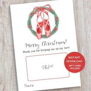 Porte-cartes cadeau de Noël pour professeur de danse Carte de Noël imprimable pour professeur de danse pour professeur de ballet Cadeau de Noël pour professeur de danse Carte de Noël pour professeur de danse