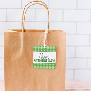 Happy Father's Day Tag, Printable Green Argyle Print Tag for Father's ...